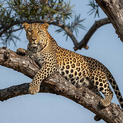 Leopard Lounging on Tree Branch