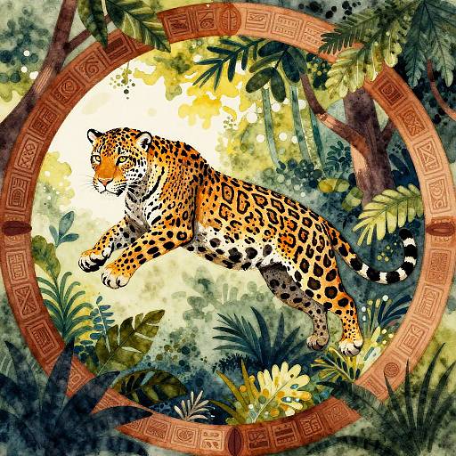 Vibrant Jaguar in Abstract Rainforest