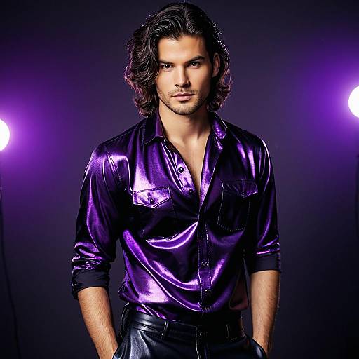 Young Man in Shiny Purple Satin Shirt