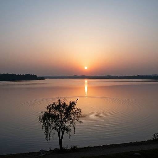 Surreal Sunset Over Tranquil Lake