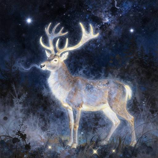 Ethereal Celestial Stag in Starry Glade