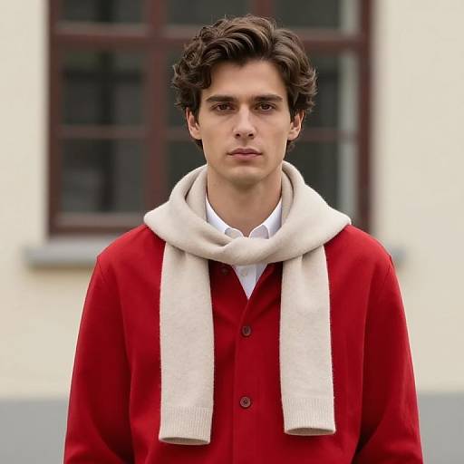 Man with Scarf by Windowed Building