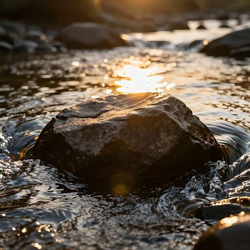 Sunset Glow on Stream Rock