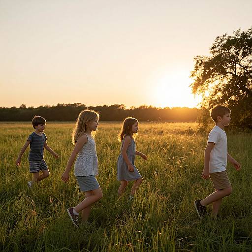 Children in Twilight Meadow Glow