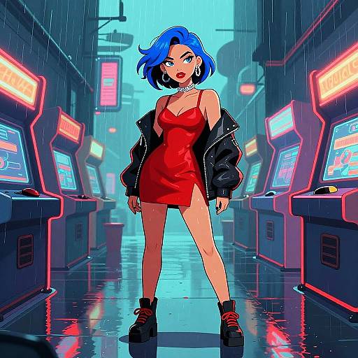 Neon Rainy Arcade Alley Vibe