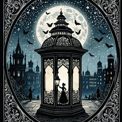 Victorian Style Enchanted Lantern with Regency City Silhouettes
