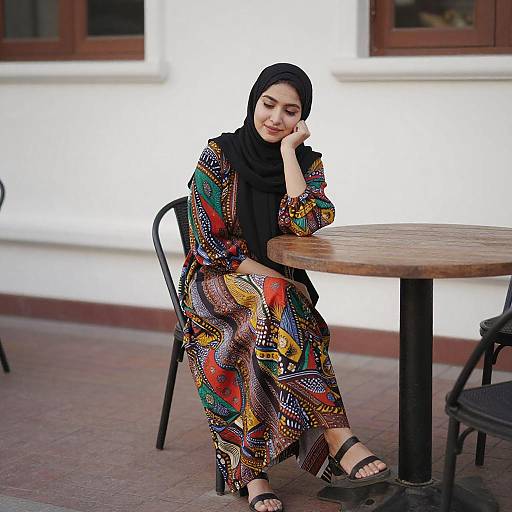 Woman in Colorful Dress on Patio