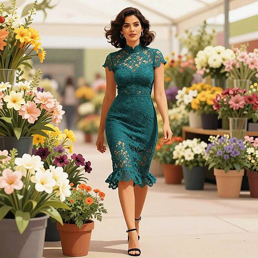 Chic Woman at Flower Showcase