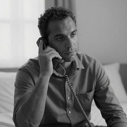 Focused Man on the Phone - Black and White