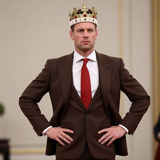 Regal Man in Brown Suit and Crown