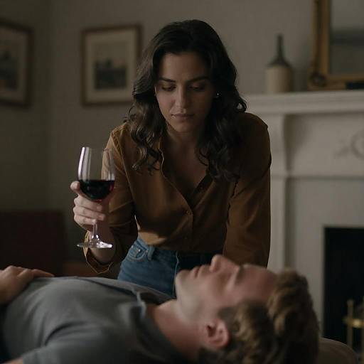 Woman Holding Wine Glass Over Reclining Man