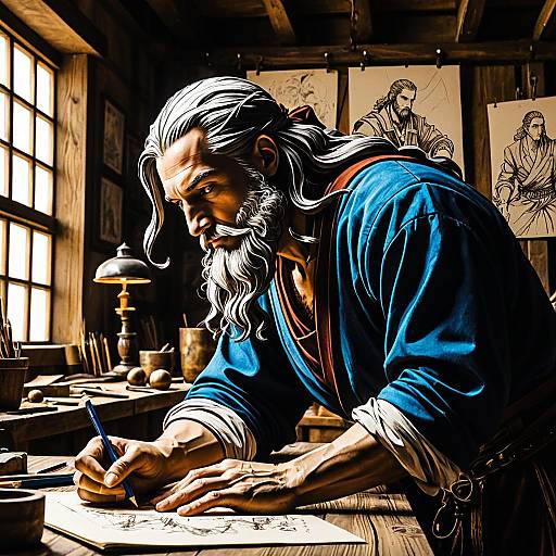 Paradox Leonardo da Vinci Sketching in Manga Style