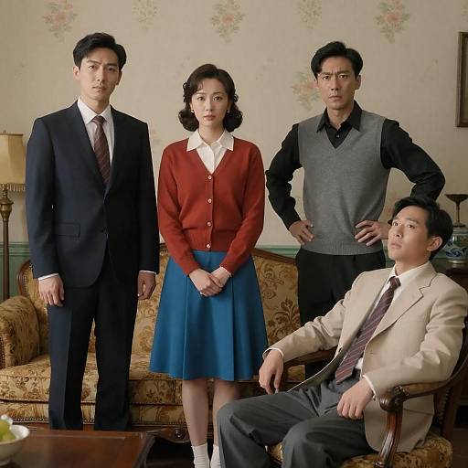 Vintage Living Room Portrait of Four People