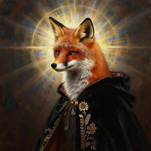 Haloed Celestial Fox in Rembrandt Style