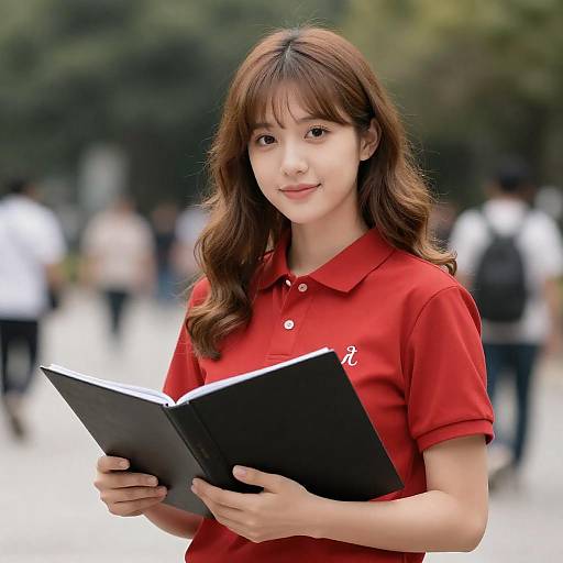Young Woman Server in Red Polo