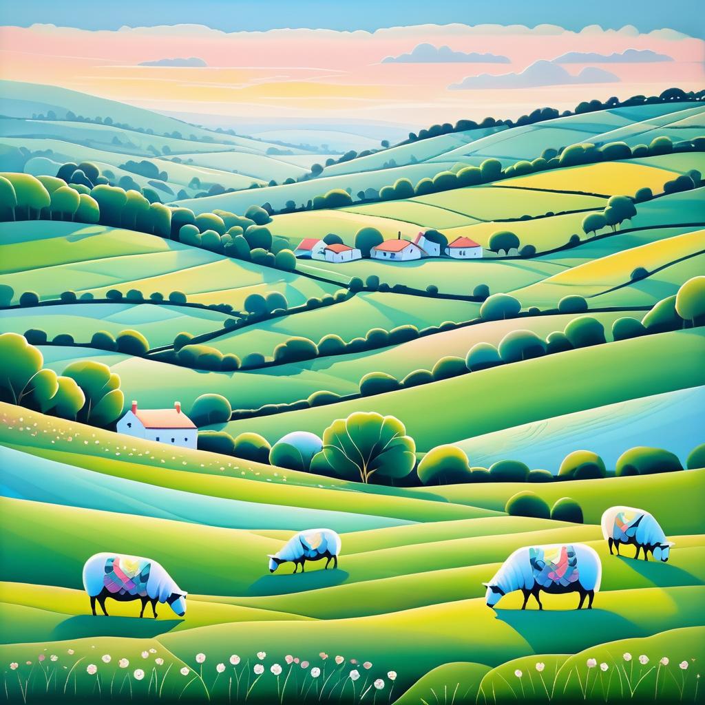 Tranquil Countryside in Folk Art Style