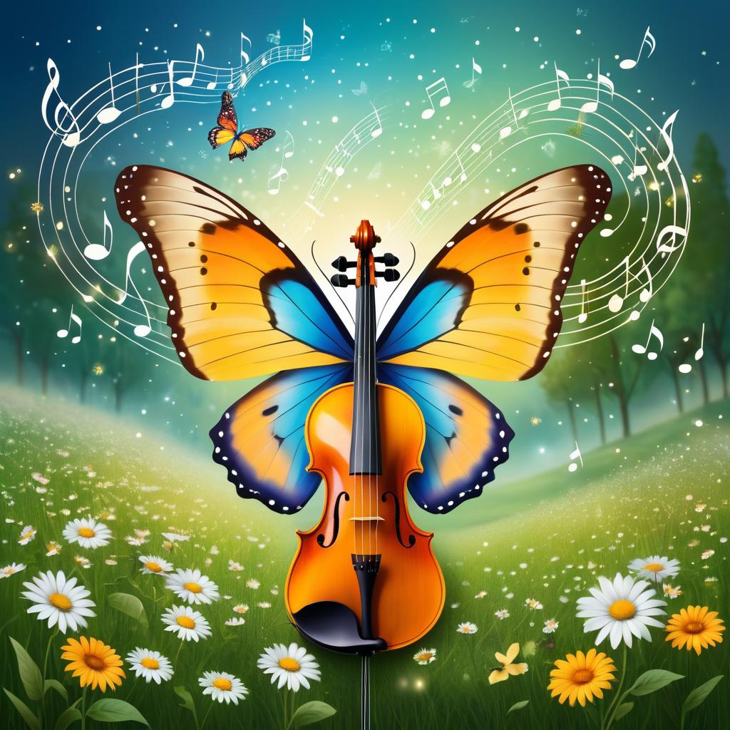 Whimsical Butterfly Violin in Twinkling Meadow