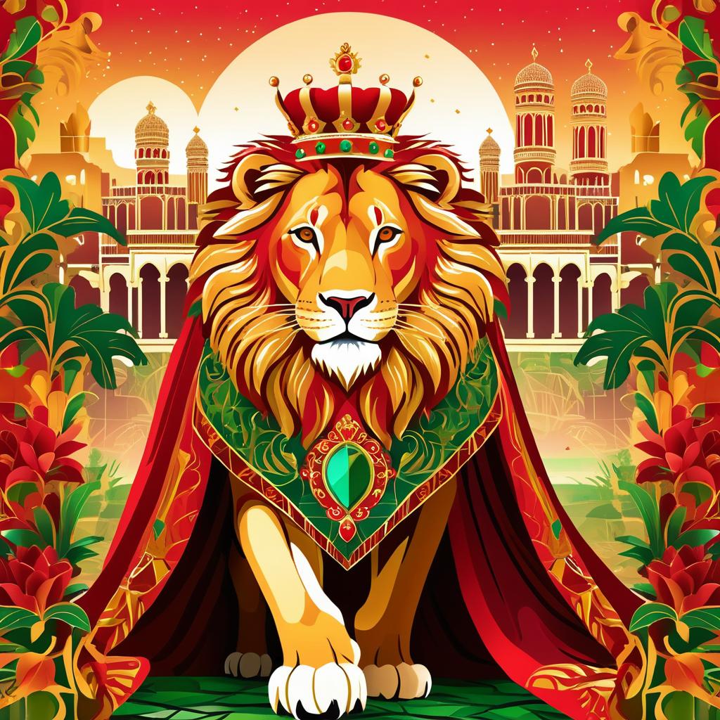 Regal Lion in Vibrant Cityscape