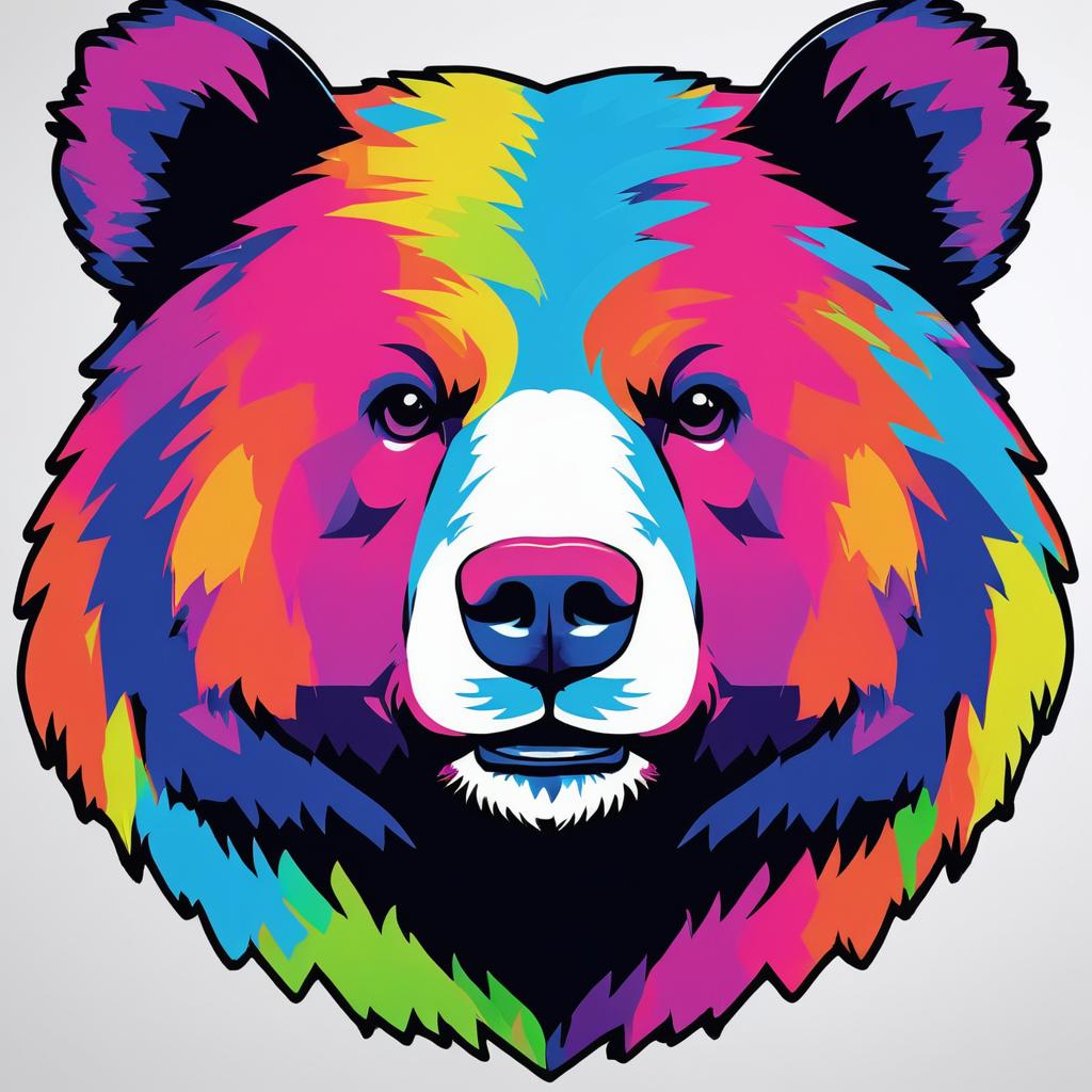 Vibrant Bear Head in Warhol Style