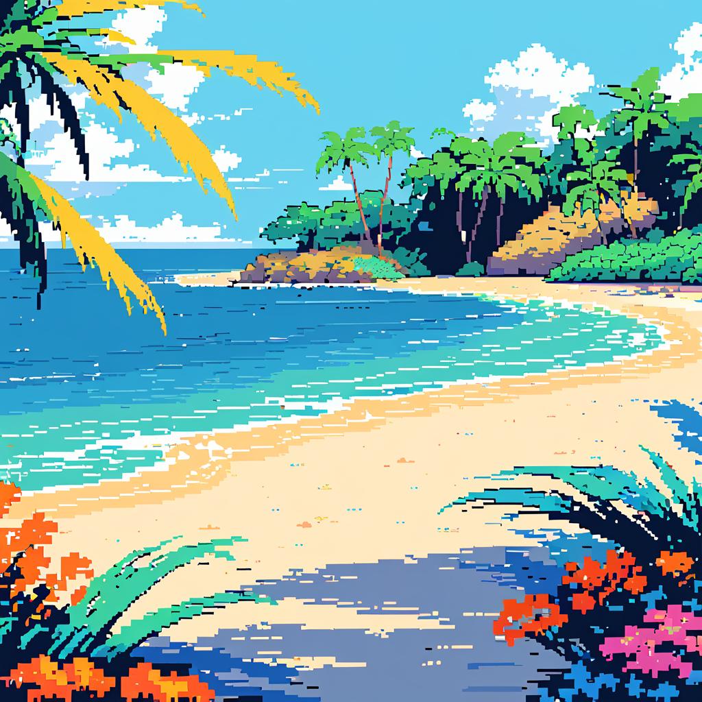 Tranquil Hidden Beach in Pixel Art