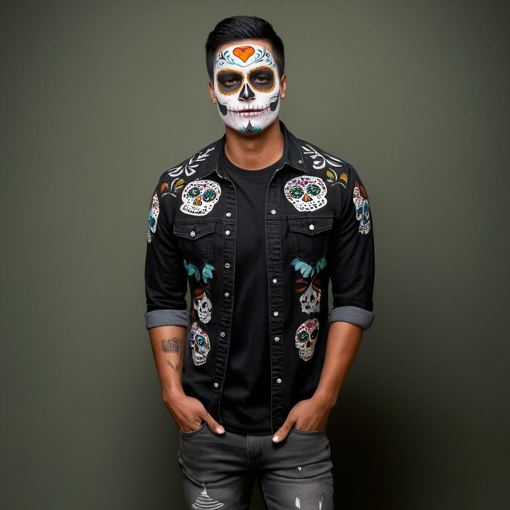 Laughing Young Man in Day of the Dead Theme