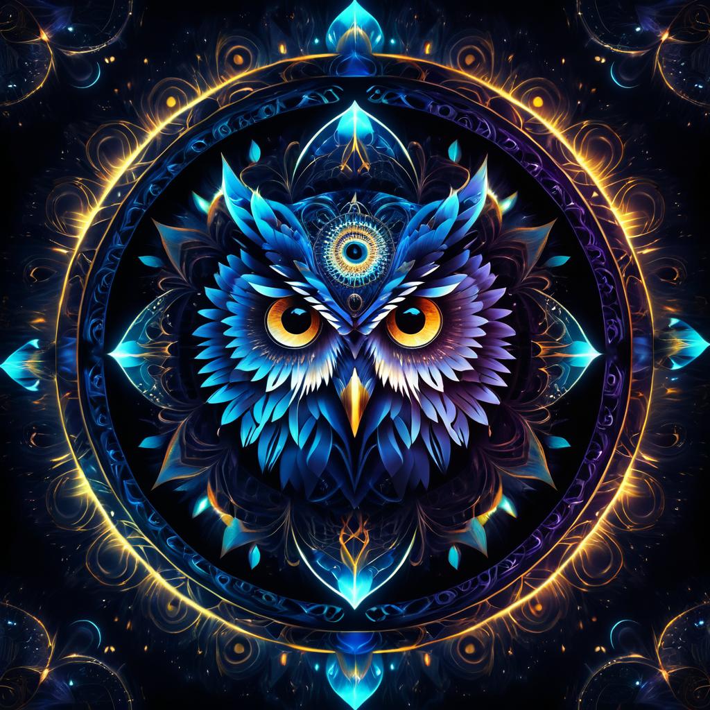 Mystical Owl Eyes in Ethereal Kaleidoscope