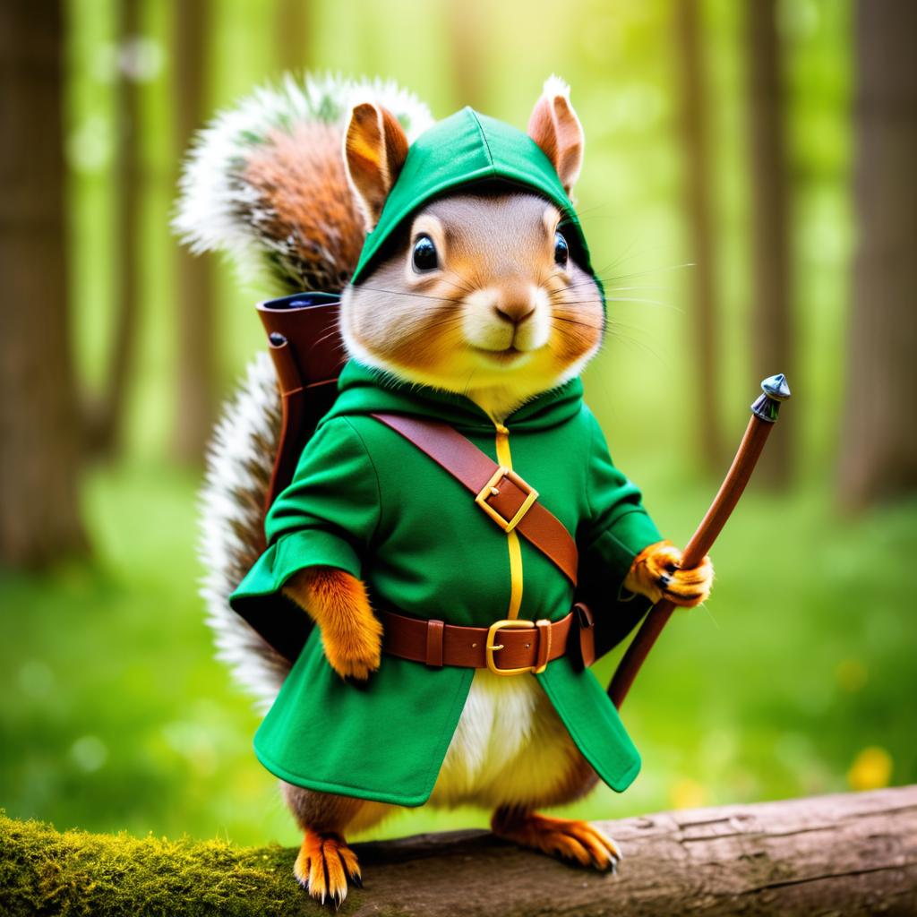 Whimsical Squirrel as Robin Hood Pose