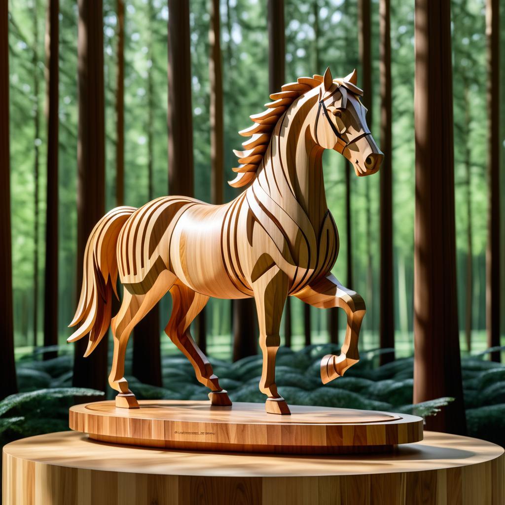 Enchanting 3D Wooden Horse Sculpture