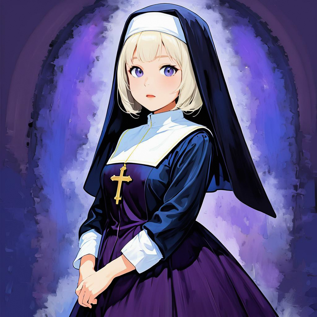 Surprised Novice Nun in Ghibli Style