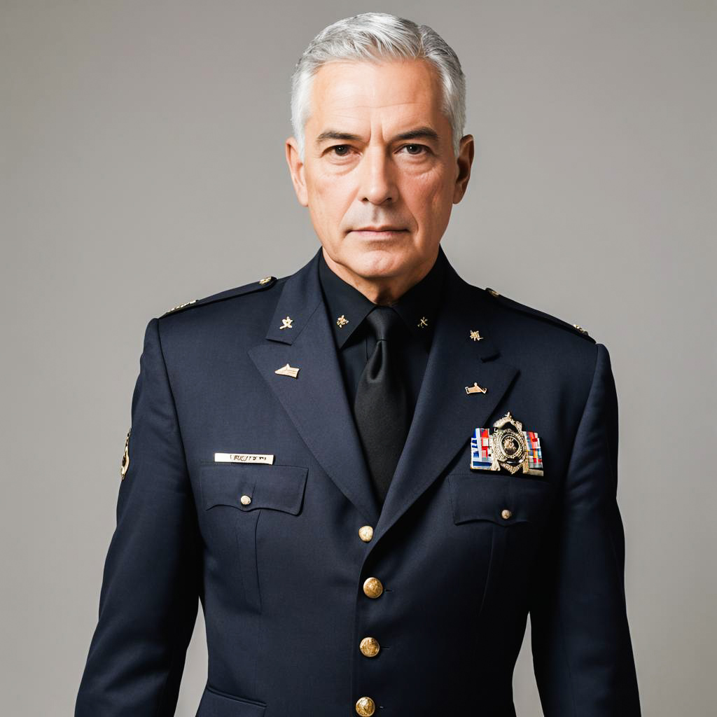 Stern Retired Officer in Formal Attire