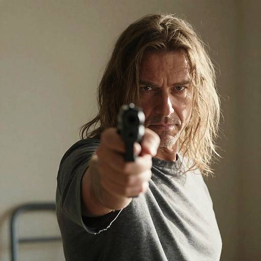 Middle-aged Man Pointing Gun