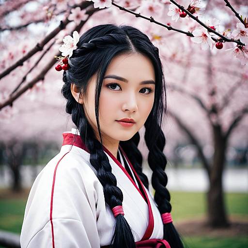 Realistic Nezuko Cosplay in Cherry Blossoms