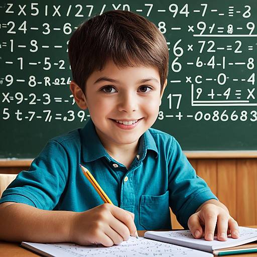 Young Boy Studying Math at Desk