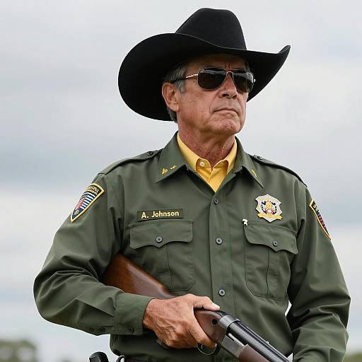 U.S. Marshal in Cowboy Hat Holding Shotgun