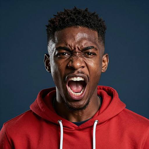 Angry Young Black Man Shouting in Red Hoodie