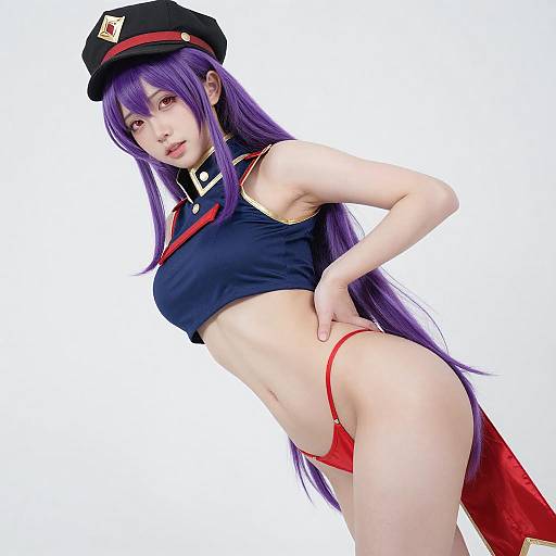 Seductive Purple-Haired Cosplayer Portrait
