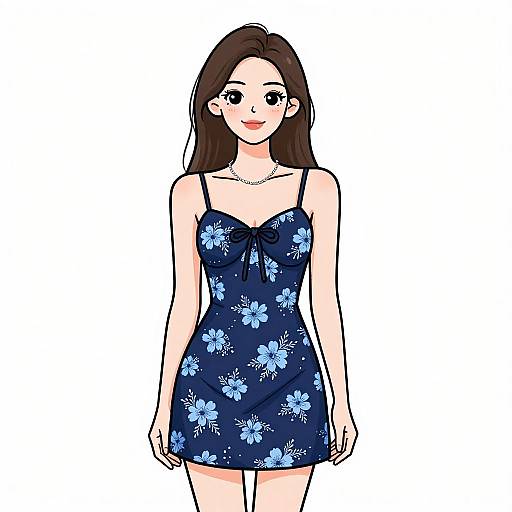 Smiling Woman in Navy Blue Slip Dress