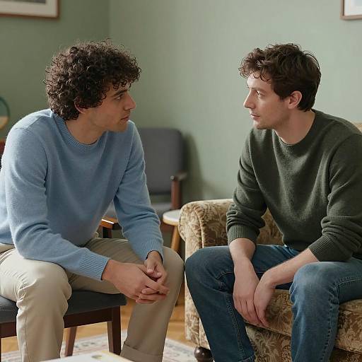 Indoor Conversation Between Two Men