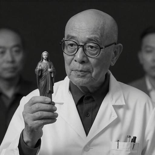 Elderly Scientist with Figurine in Focus