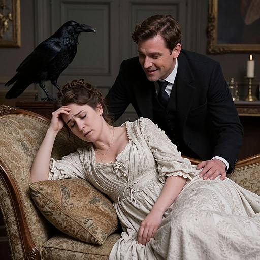 Victorian Lady in Distress with Raven
