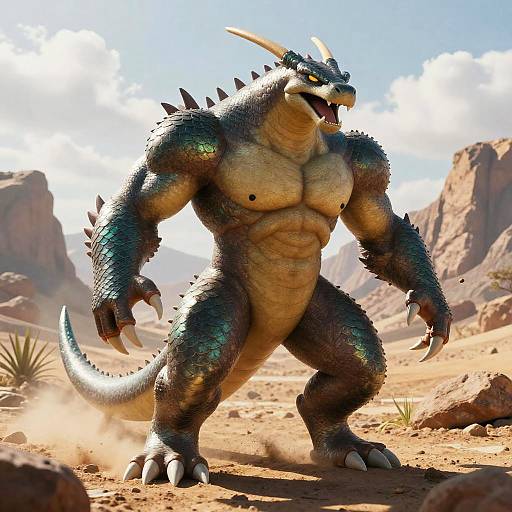 Muscular Garchomp Monster in Desert