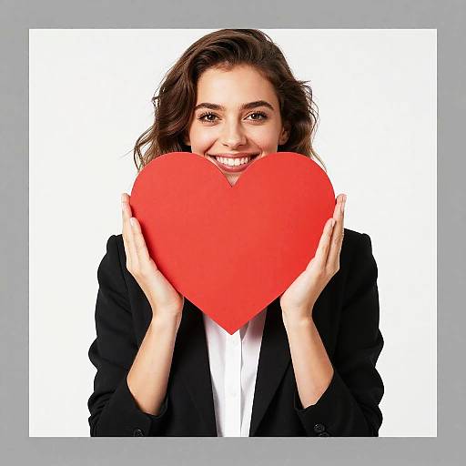 Smiling Woman Holding Red Heart