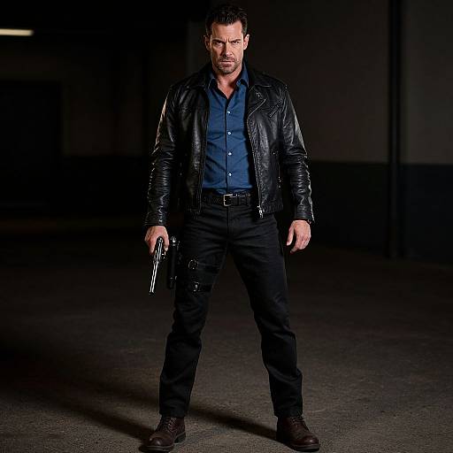 Rugged Man with Gun in Dramatic Light