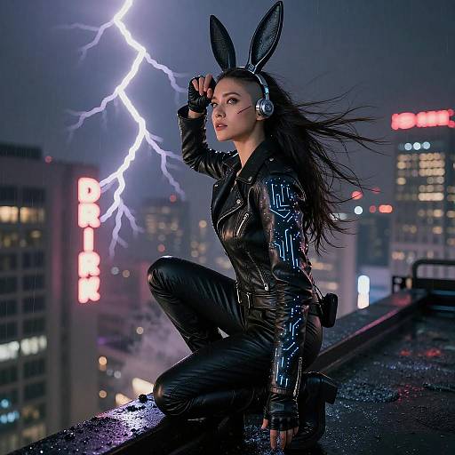 Neo-Noir Corporate Spy on Rooftop