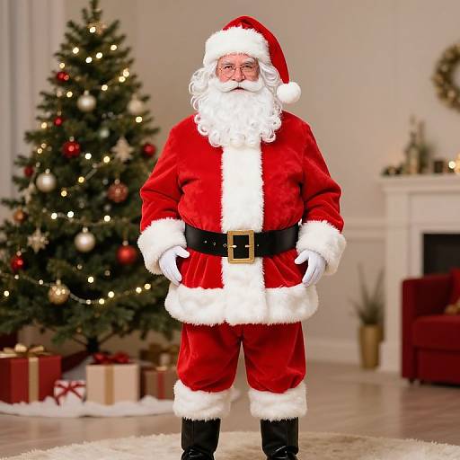 Classic Male Santa Claus by Christmas Tree