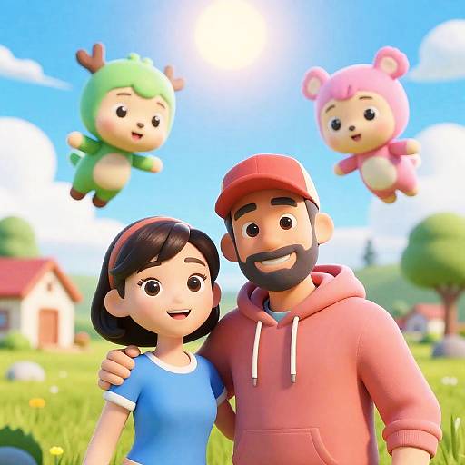 Joyful Couple with Animated Friends