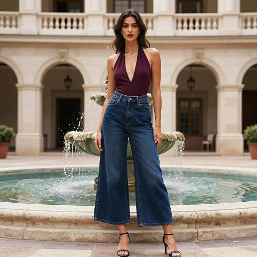 Elegant Woman at Theater Courtyard