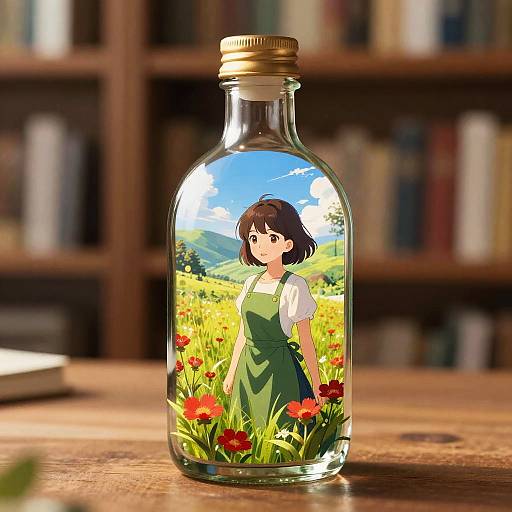 Anime Girl in Glass Bottle Scene