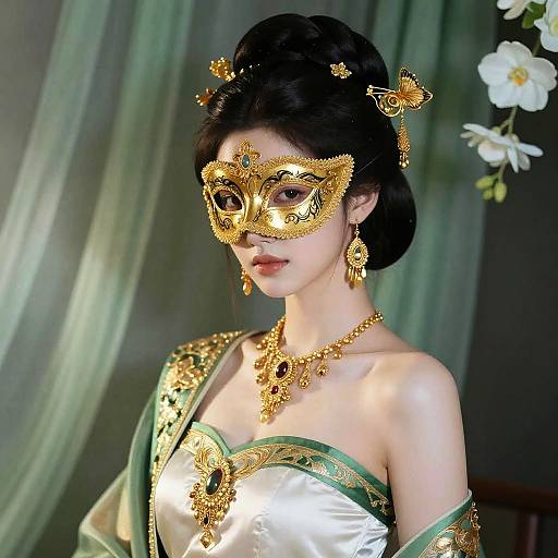 Regal Woman in Gold Mask Portrait