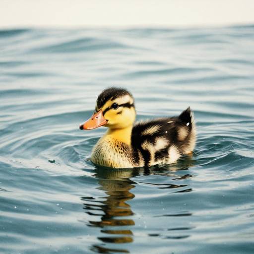 Cute Mallard Duckling Swimming in Water